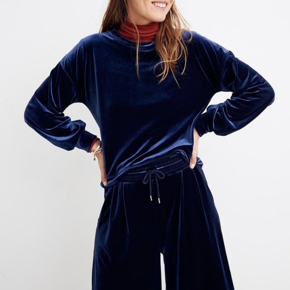 NWT Madewell Velvet Balloon Sleeve Sweatshirt XS